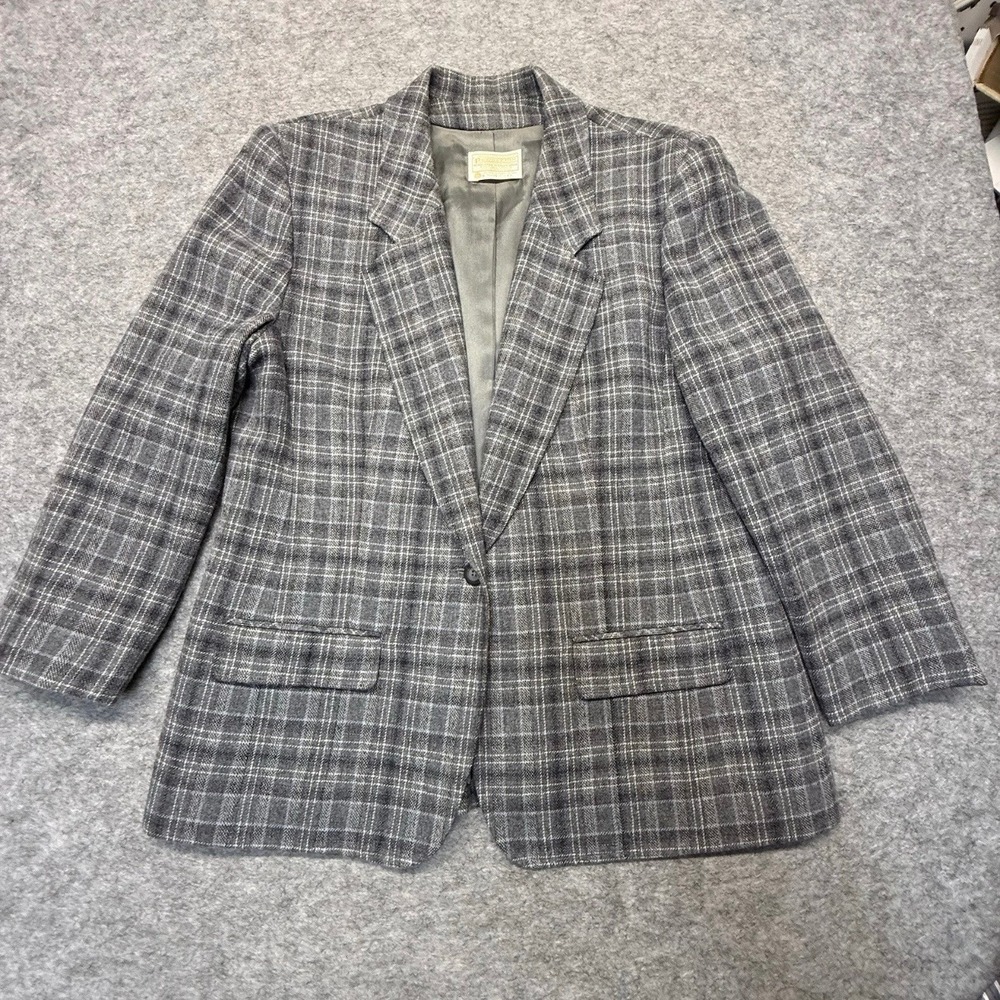 Pendleton Blazer Womens 16 (XL) Wool Plaid Pure Virgin Wool Grey Plaid